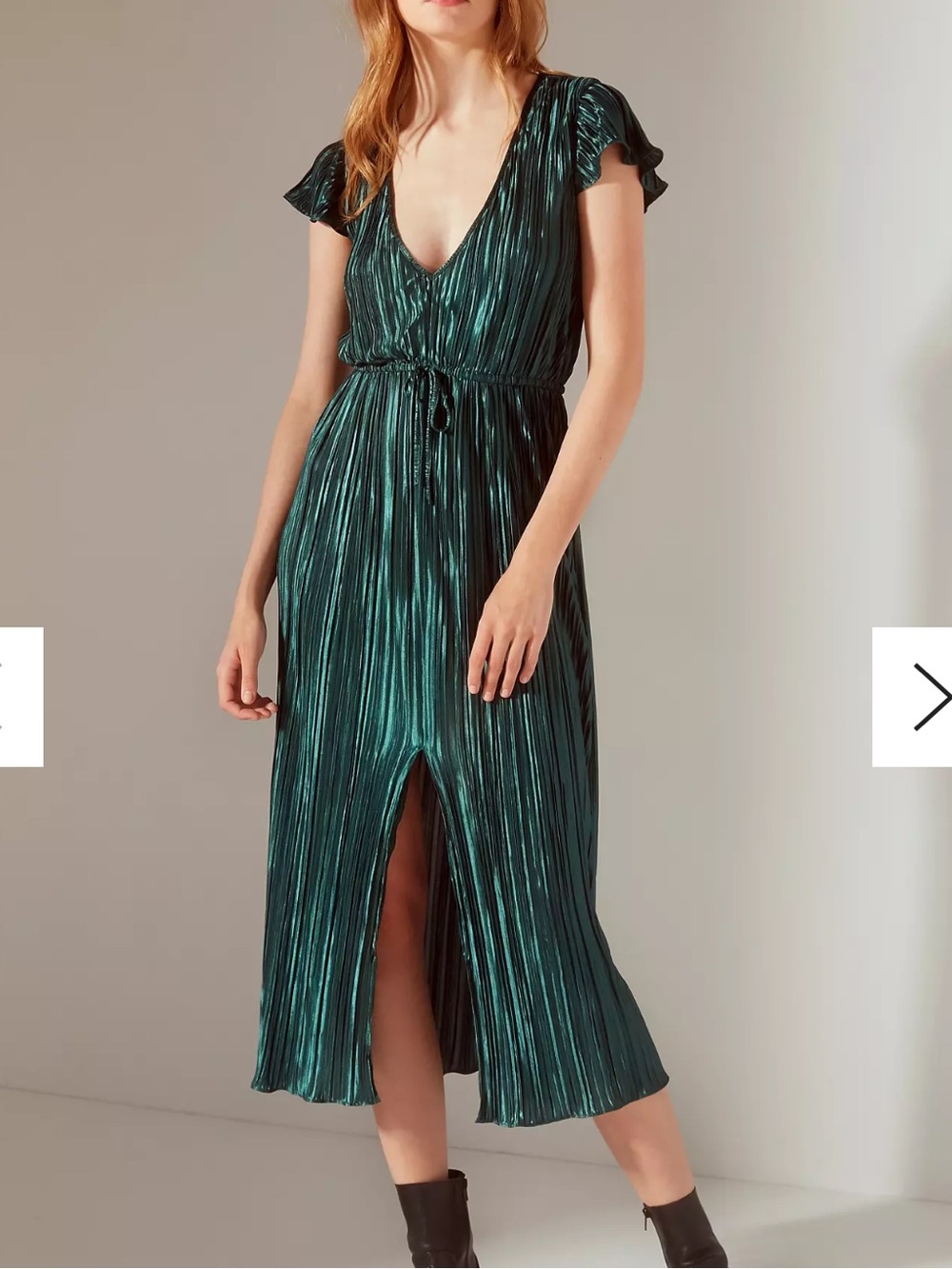 Urban Outfitters Miranda Metallic Pleated Midi Dress XS Green